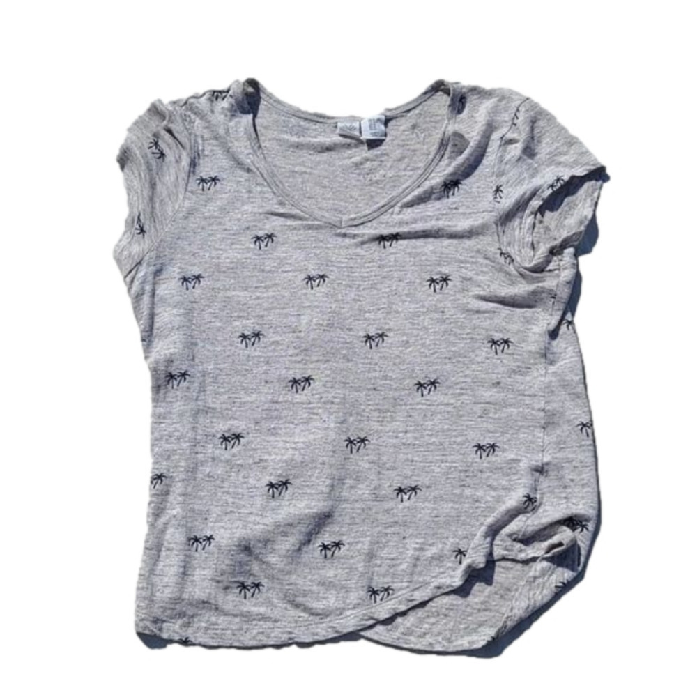 Artisan NY 100% linen Gray tshirt with palm trees